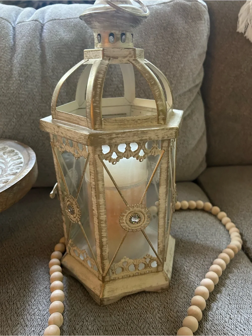 Rare Pier 1 Imports Ivory Gold Decorative Metal Lantern Home Accent Wedding